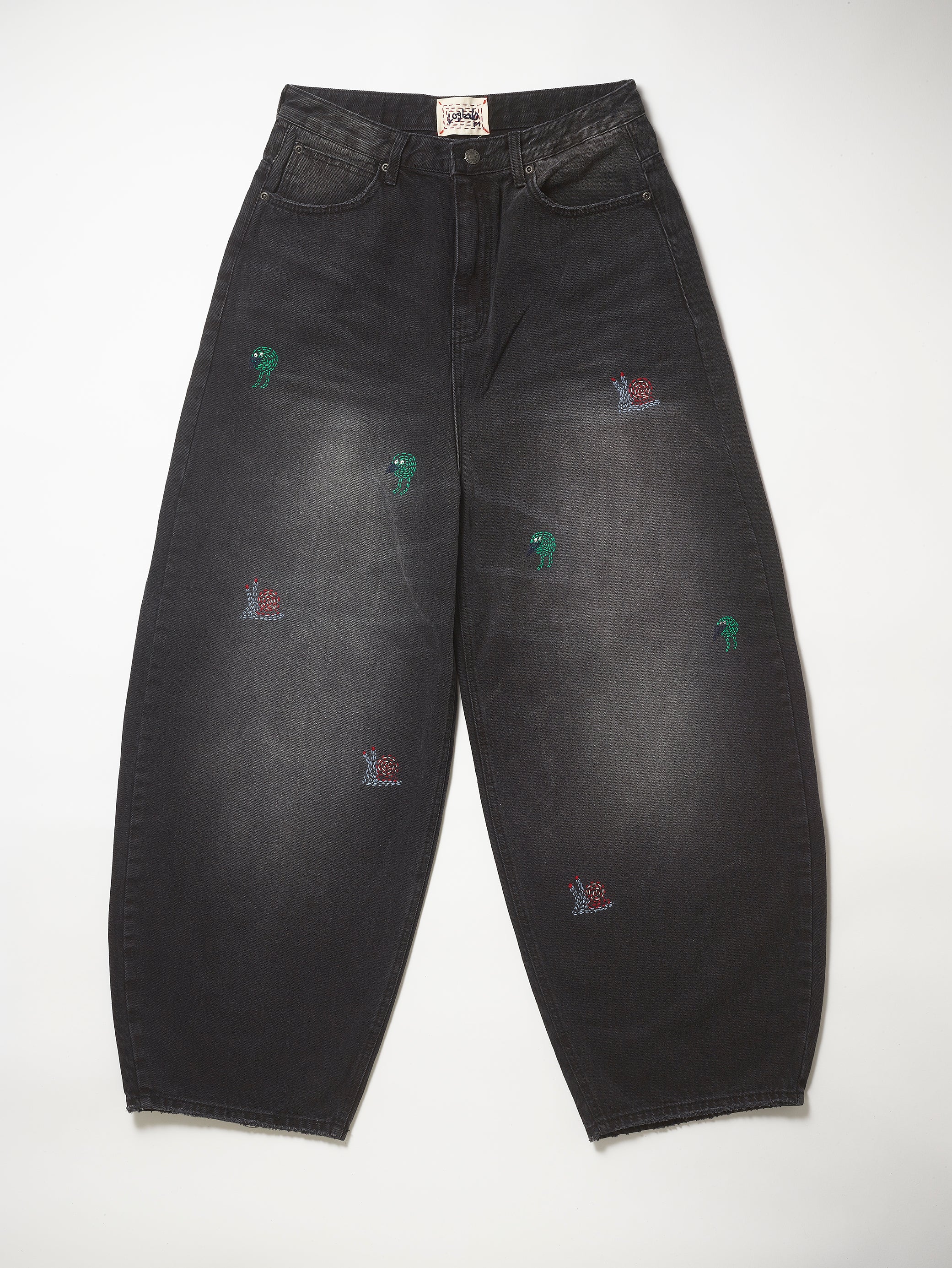 Black Denim Dot Stitch Pant
