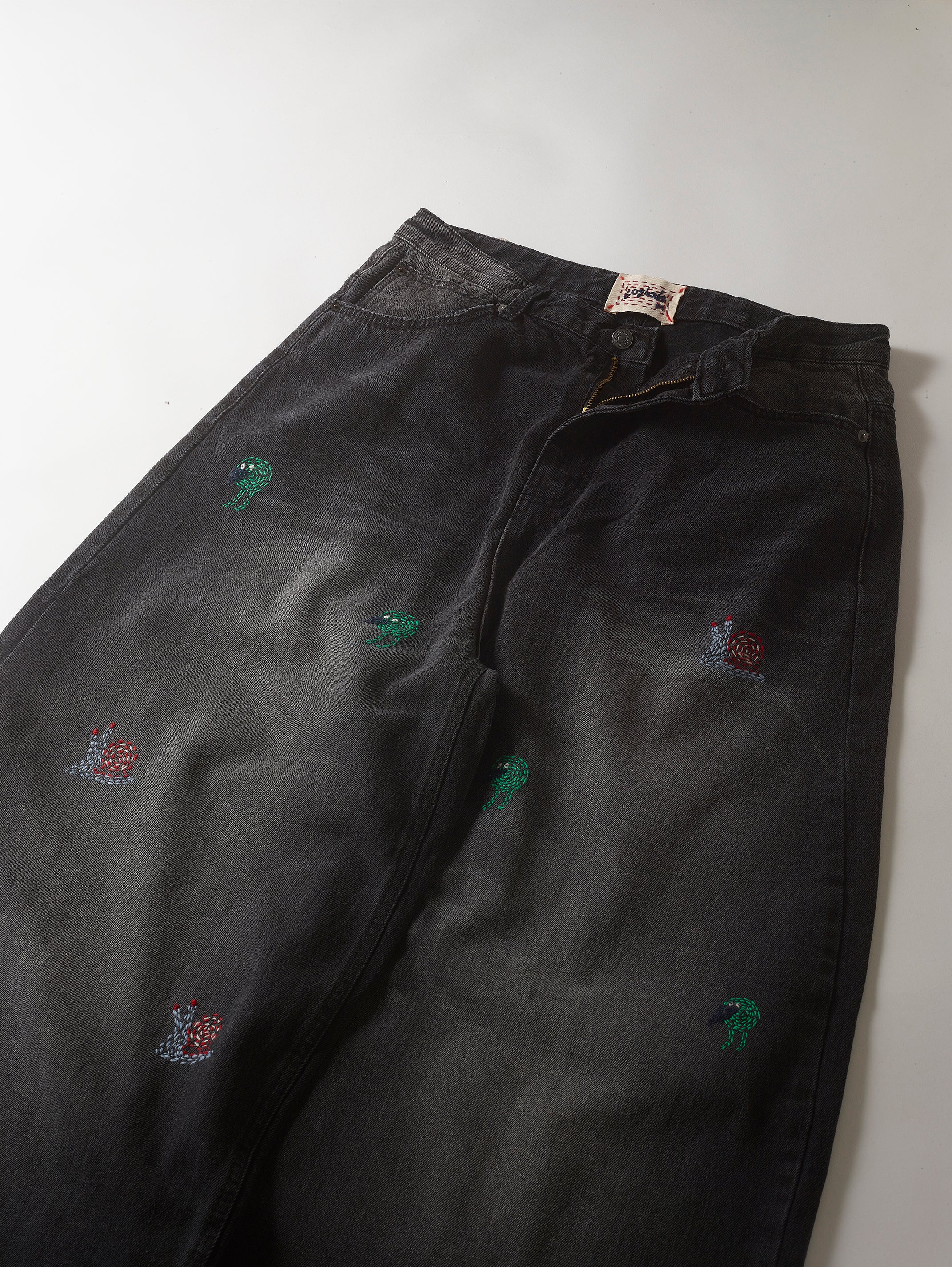 Black Denim Dot Stitch Pant