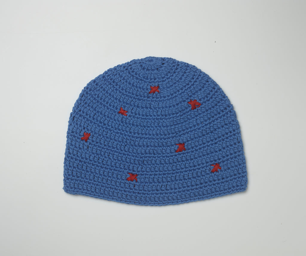 Blue crochet beanie hat