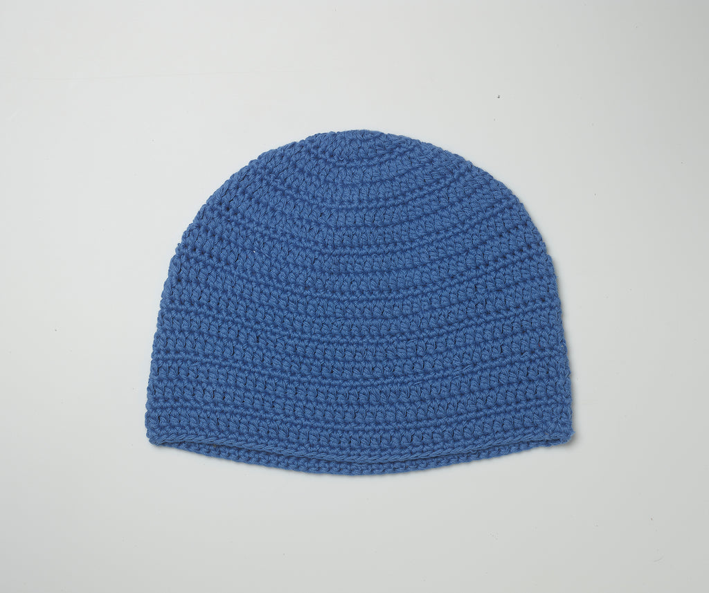 Blue crochet beanie hat