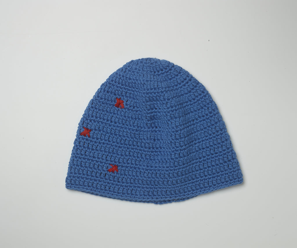 Blue crochet beanie hat