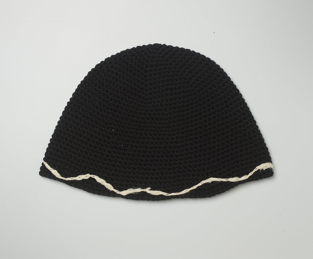 black crochet bucket hat
