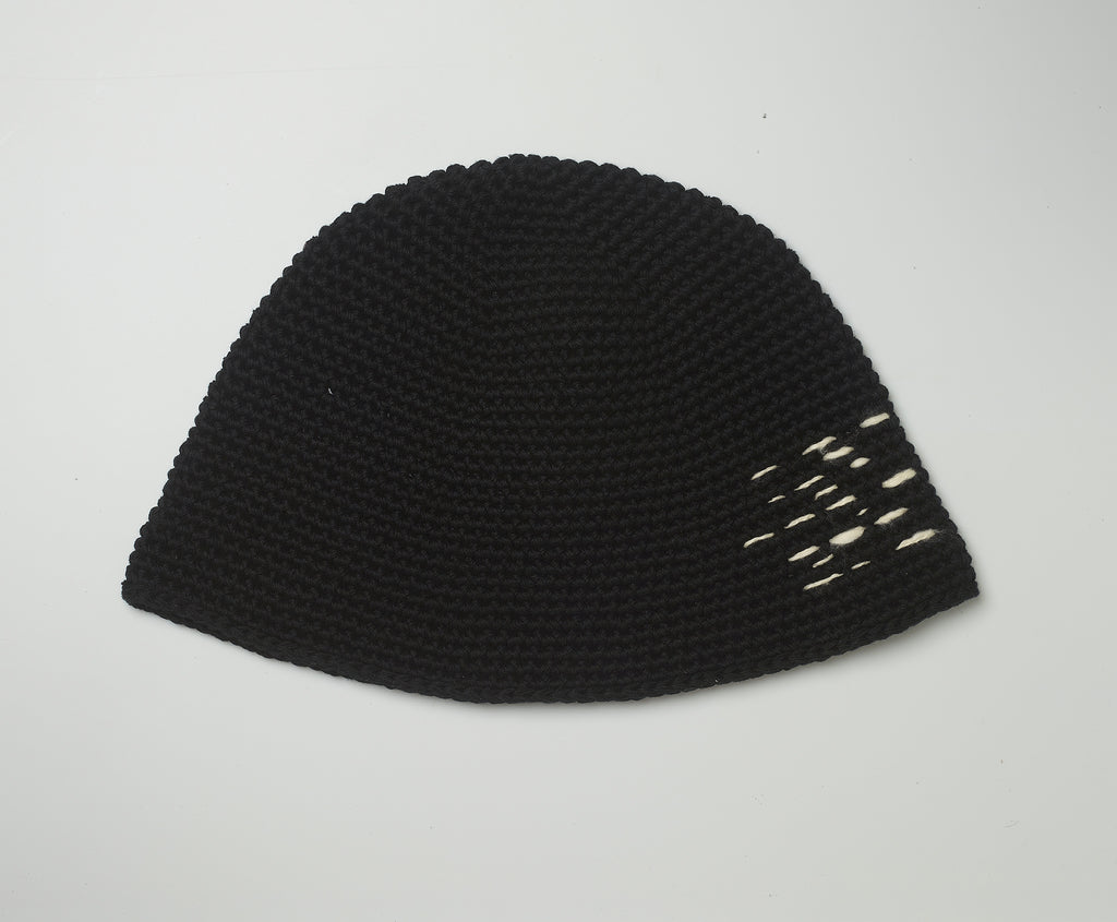 black crochet bucket hat